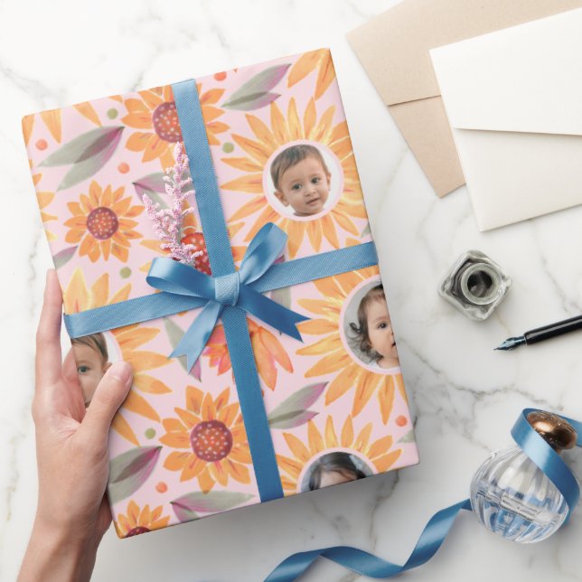 Papier Cadeau Tendance Tournesol Jaune Blush Pink 3 Photo (Cadeaux)