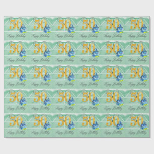 Papier Cadeau Tennis 50e anniversaire raquette de balle de tenni