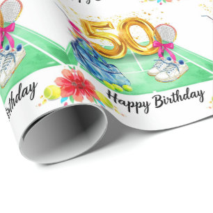 Papier Cadeau Tennis 50e anniversaire raquette de tennis Balle E