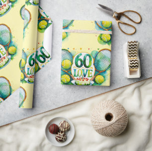 Papier Cadeau Tennis 60e anniversaire avec Ball et raquette