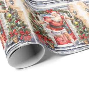 Papier Cadeau Tennis Ball Noël Thème avec le Père Noël
