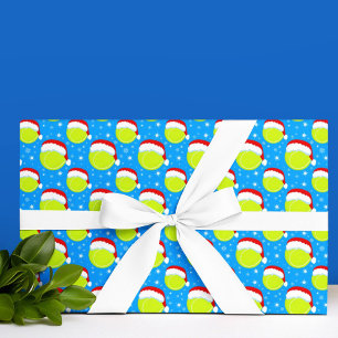 Papier Cadeau Tennis Balls Porter Père Noël Casquette & Snowflak