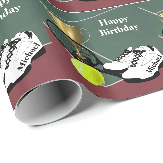 Papier Cadeau Tennis Court Ball Chaussures Personnalisées Annive (Coin rond)