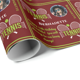 Papier Cadeau Tennis Nom photo Age Anniversaire