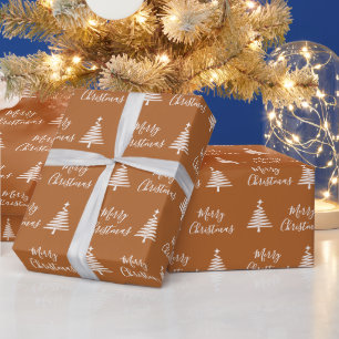 Papier Cadeau Terracotta Joyeux Noël Blanc Arbre de Noël