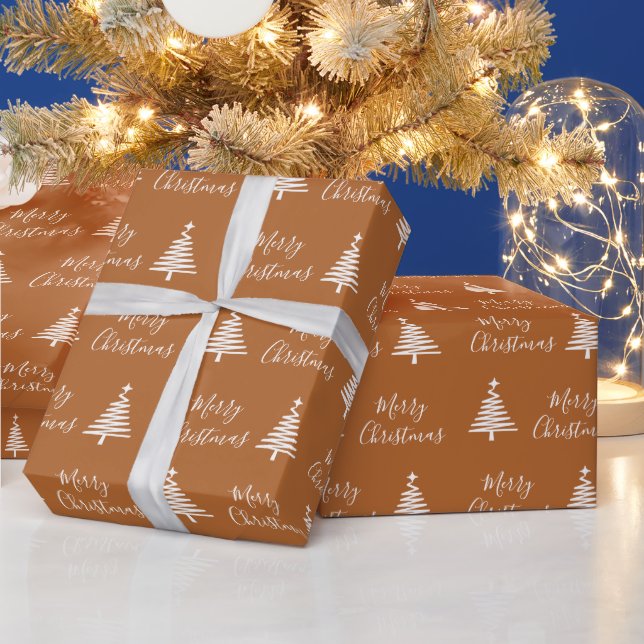 Papier Cadeau Terracotta Joyeux Noël Blanc Arbre de Noël (Vacances)