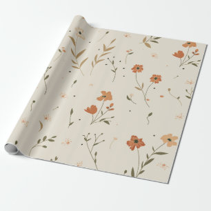 Papier Cadeau Terracotta Orange Pêche Fleur Féminine Bohème