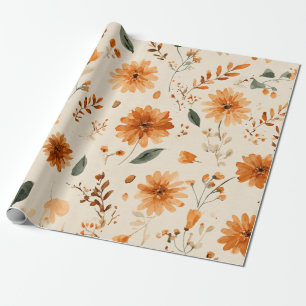 Papier Cadeau Terracotta Orange Pêche Fleur Féminine Bohème