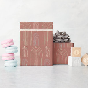 Papier Cadeau Terracotta Rainbow Motif chic du milieu du siècle
