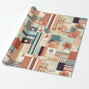 Papier Cadeau Terracotta sarcelle géométrique florale milieu du