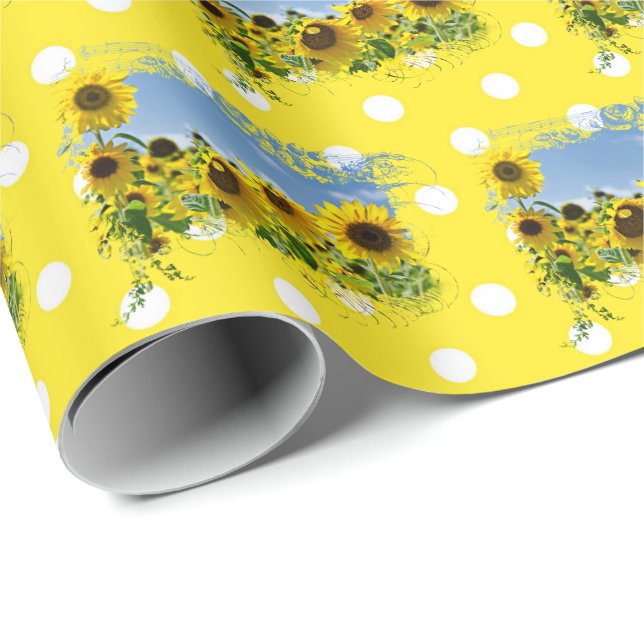 Papier Cadeau Terrain de tournesol et Pois (Coin rond)