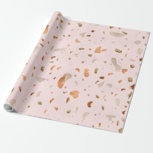 Papier Cadeau Terrazzo Rosée Et Rosée Avec Des Zones En Cuivre