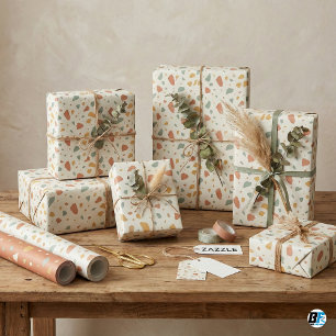 Papier Cadeau Terrazzo Terracuite Moderne   Vert Sauge Terracott