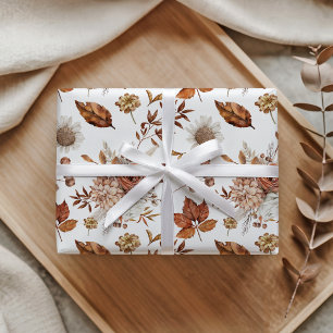 Papier Cadeau Terre cuite Rouille Bohème Floral Feuillage d'auto