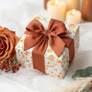 Papier Cadeau Terre Cuite Terracotta Fantaisistes Fleurs Dessiné