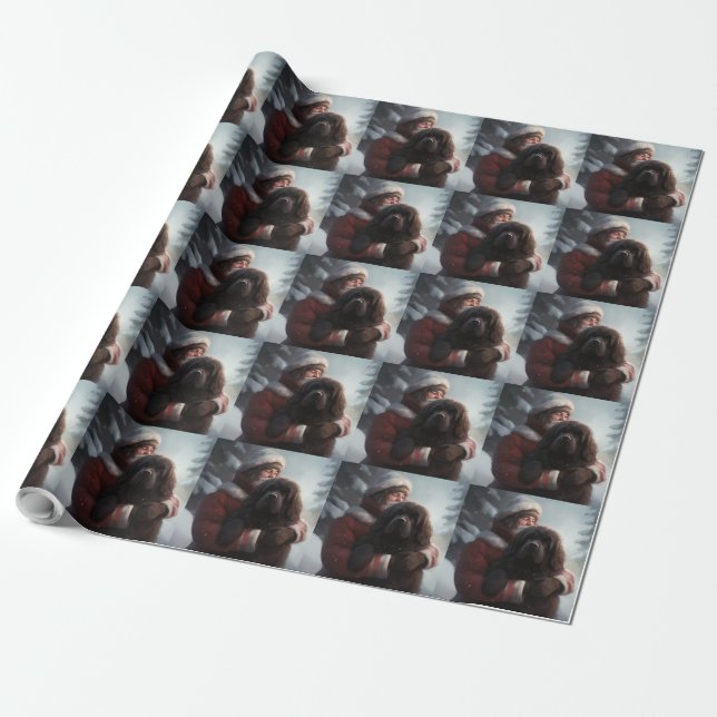 Papier Cadeau Terre-Neuve avec Noël Festif du Père Noël (Déroulé)