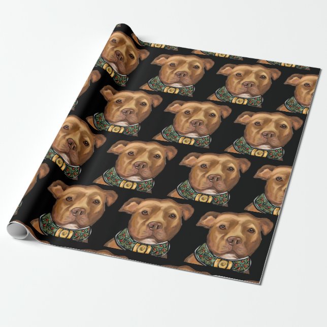 PAPIER CADEAU TERRIER AMÉRICAIN DU STAFFORDSHIRE (Déroulé)