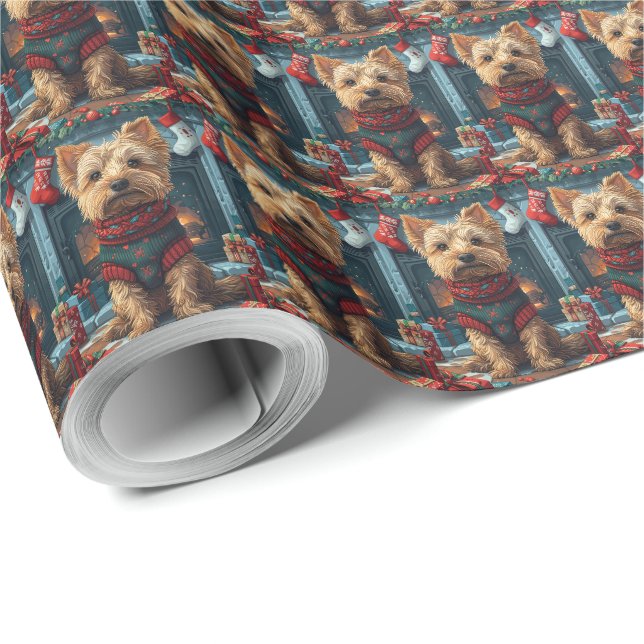 Papier Cadeau Terrier Australien avec des cadeaux de Noël Chemin (Coin rond)