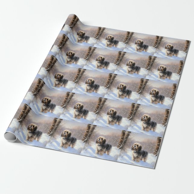 Papier Cadeau Terrier Tibétain Laissons Il Neige Noël (Déroulé)