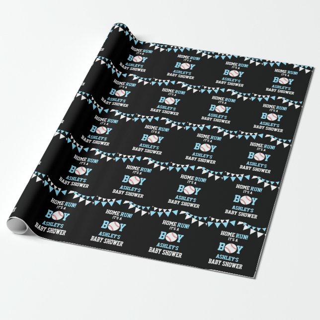 Papier Cadeau TEST MAISON blanc bleu noir de baby shower de (Déroulé)