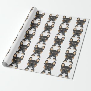 Papier Cadeau Tête de Bouledogue Français Tricolore Noir Motif