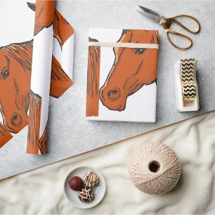 Papier Cadeau Tête de cheval marron ferme animal