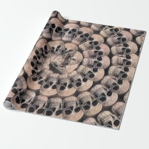 Papier Cadeau Tête de crâne gothique Vintage Sepia Motif Abstr
