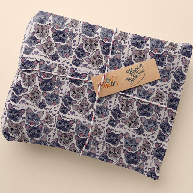 Papier Cadeau Tête de dessin à main de Bulldog (Créateur téléchargé)