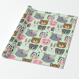 Papier Cadeau tête de dessin motif.w Lgreen BG