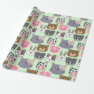 Papier Cadeau tête de dessin motif.w Lgreen BG