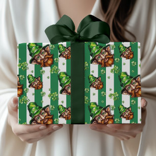 Papier Cadeau Tête de gnome drôle rayée vintage vert de mer