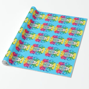 Papier Cadeau Tête de lion géométrique bleue