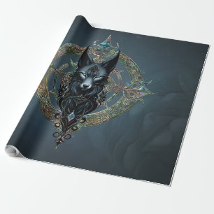 Papier Cadeau Tête de loups noirs aux yeux bleus percevants,