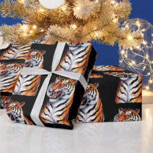 Papier Cadeau Tête de Tigre Tendance Noir
