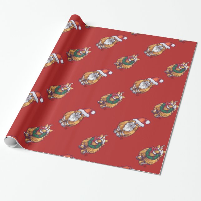 Papier Cadeau Têtes et Tails Ginger Chat Motif de Noël (Déroulé)