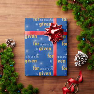 Papier Cadeau Texte chrétien de Noël en bleu