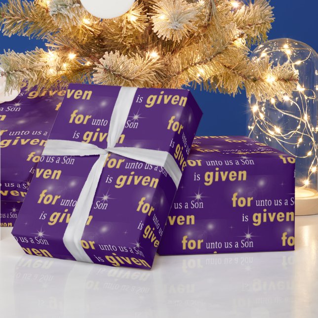 Papier Cadeau Texte chrétien de Noël sur violet (Vacances)