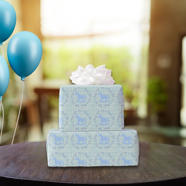 Papier Cadeau Texte circulaire bleu Cheval-Roche (Créateur téléchargé)