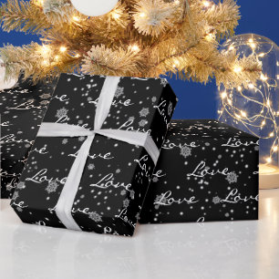 Papier Cadeau Texte d'amour de Noël dans les flocons de neige en