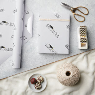 Papier Cadeau Texte de graduation gris noir avec bonnet