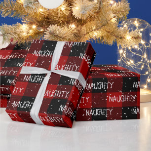 Papier Cadeau Texte NAUGHTY de Noël sur carreau de buffle