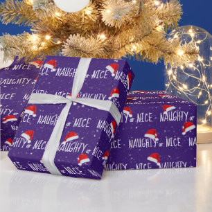 Papier Cadeau Texte NEUGHTY ou NICE avec chapeaux de Père Noël