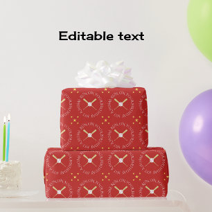 Papier Cadeau Texte personnalisé d'anniversaire de base-ball rou