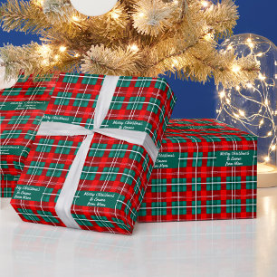 Papier Cadeau Texte personnalisé rouge et vert plaid Noël