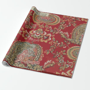 Papier Cadeau Textile français d'antiquité rouge