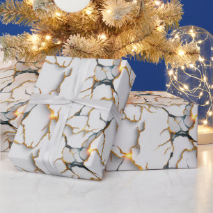 Papier Cadeau Texture de marbre blanc avec veines d'or lumineuse