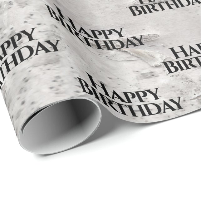 Papier Cadeau Texture d'écorce de bouleau Anniversaire (Coin rond)