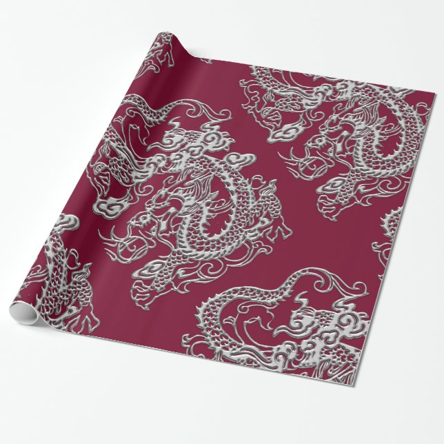 Papier Cadeau Texture en cuir de dragons argentés (Déroulé)