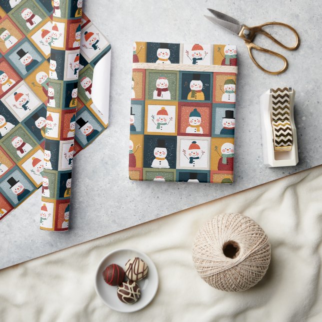 Papier Cadeau Textured Grid of Festive Snowmen (Artisanat)