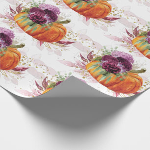 Papier Cadeau Thanksgiving Citrouille Floral Bourgogne détails